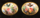 A pair of buttons decorated with flowers and humming birds