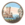 A single button decorated with a castle and lake